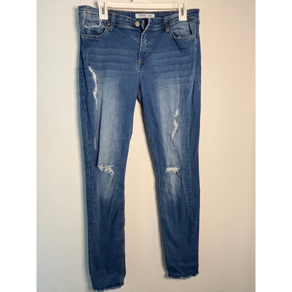 Tiffosi Lauren Mens Distressed Slim Fit Blue‎ Jeans Size 33x30 Raw Hem 10015867